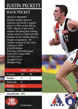 1995 Select AFL #190 Justin Peckett Back